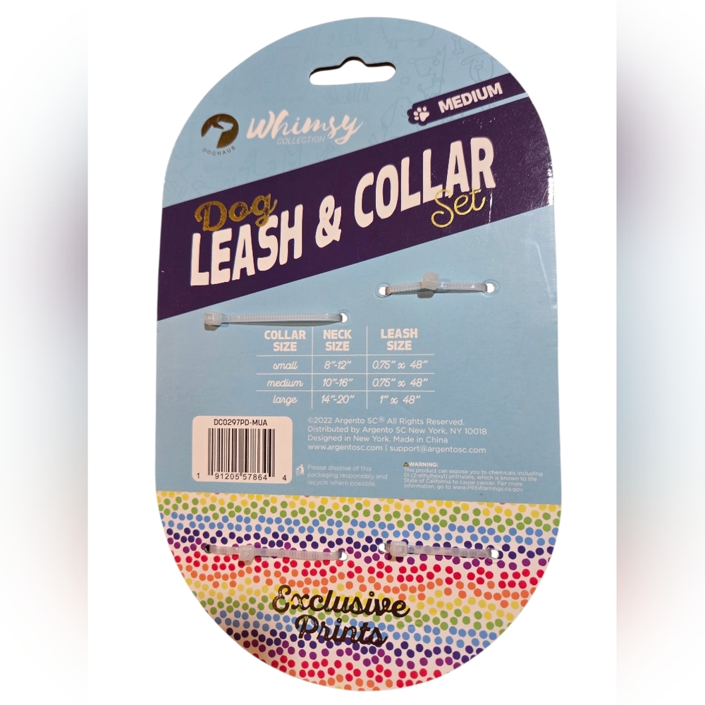 Doghaus - NEW Whimsy Polka Dot Rainbow Pride Dog Leash & Collar Set 10-16" Neck - Picture 5 of 5